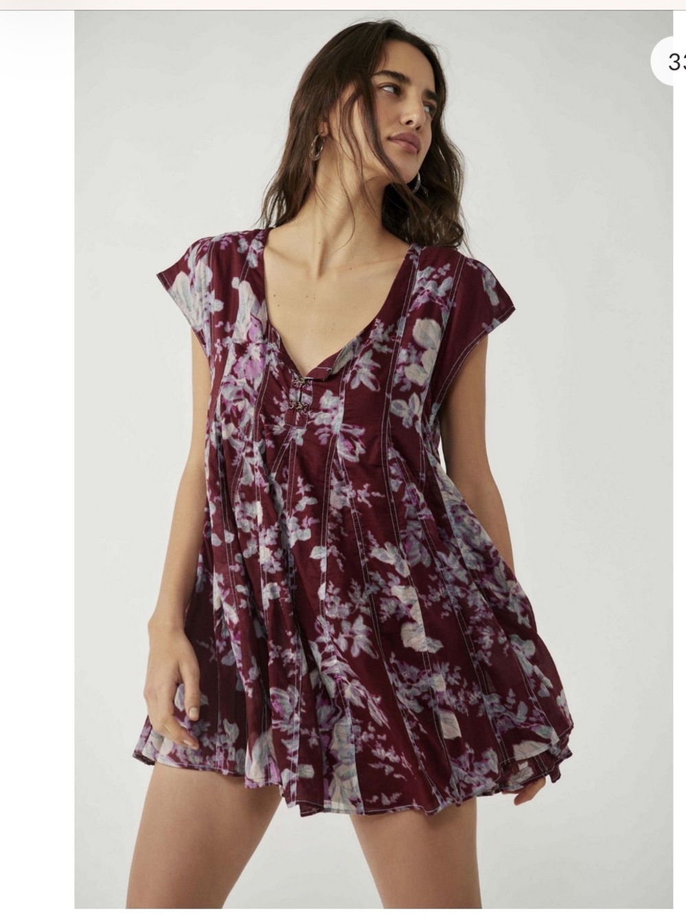 Free People Sully Floral Print Mini Dress Burgundy Sz small